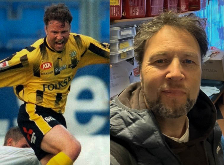 Kollage: Andreas Bild i Hammarby-tröjan och Andreas Bild som idrottslärare.